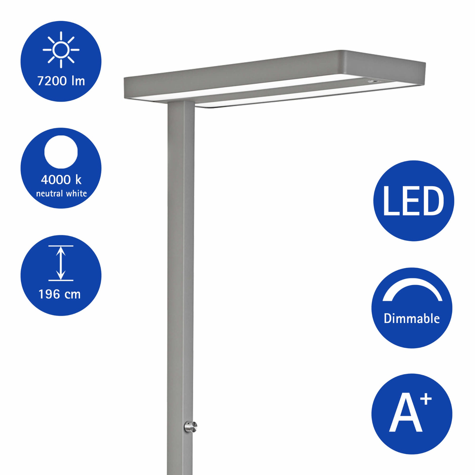 MAUL Stehleuchte Juvis Sensor – 7200 lm, 4000 K, dimmbar, Sensor, 120 cm – Edelstahl