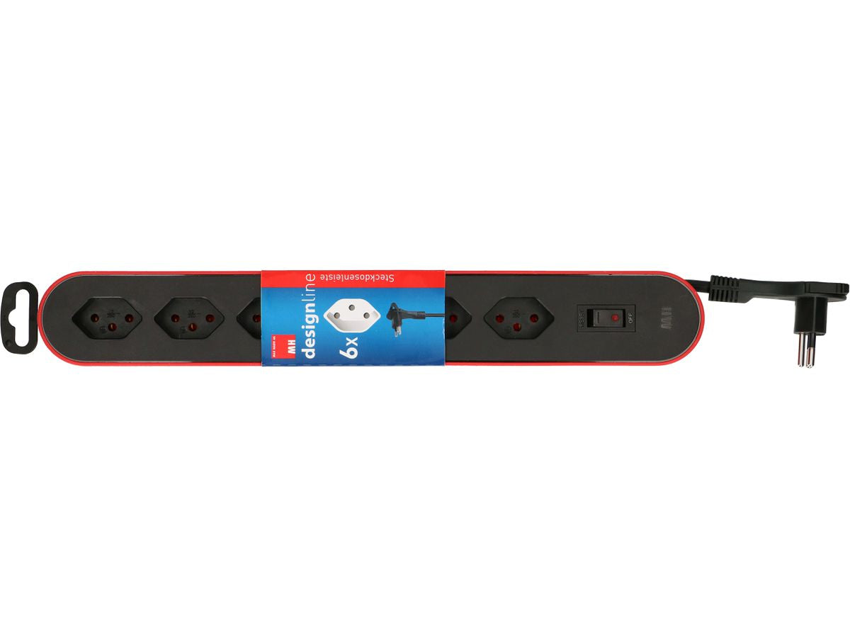 Max Hauri AG Max Hauri Design Line Steckdosenleiste, 6×T13, mit Schalter, 2,2 m, Eingang T13, Überstromschutz – Rot