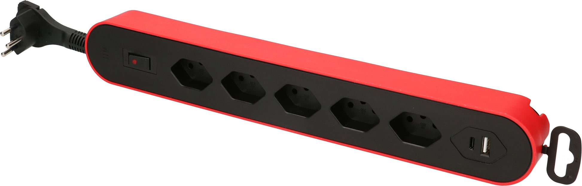 Max Hauri AG Max Hauri Design Line Steckdosenleiste – 5×T13, 2×USB (A+C), mit Schalter, 2,2 m, Überstromschutz – Rot