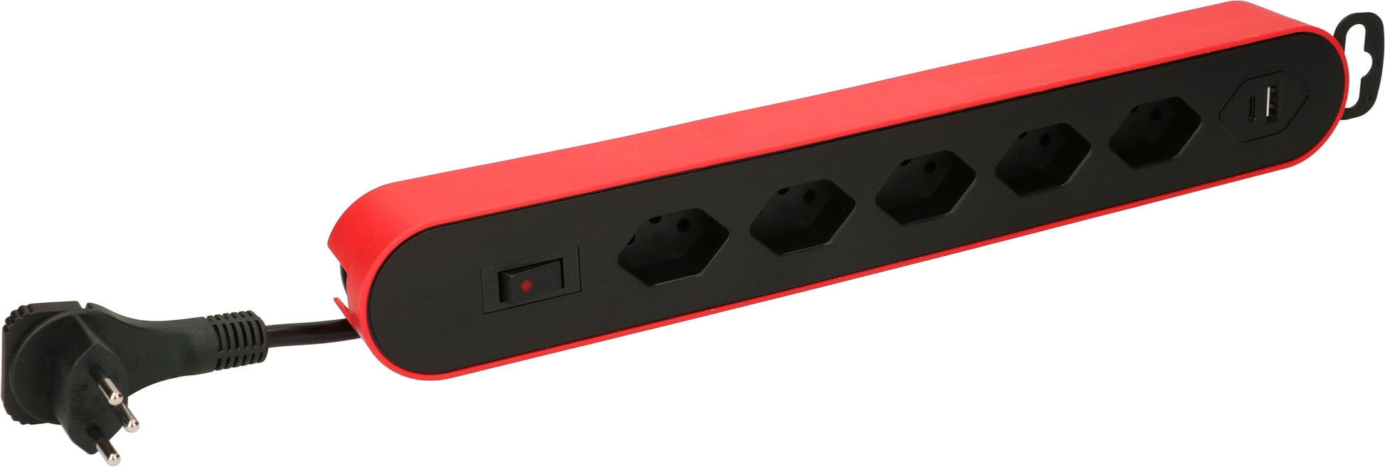 Max Hauri AG Max Hauri Design Line Steckdosenleiste – 5×T13, 2×USB (A+C), mit Schalter, 2,2 m, Überstromschutz – Rot