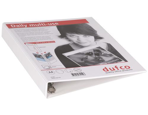 Dufco Präsentationsringbuch – 4-Ring Ø 40 mm – für A4 – Rückenbreite 6 cm – Weiss