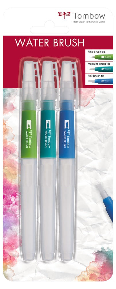 Tombow Pinsel-Set – Flachpinsel, Kunststoff, sortiert, 3er-Set, Wassertank (6 ml)