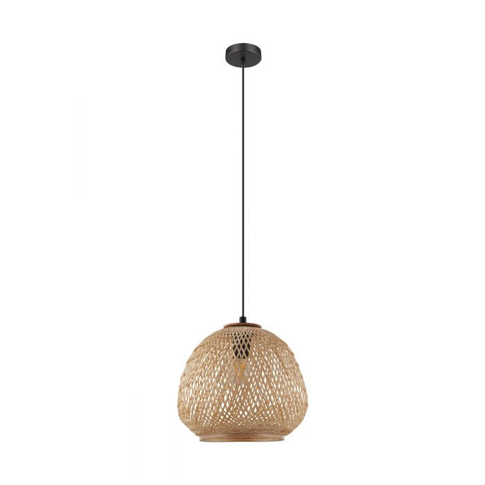 EGLO Deckenleuchte Dembleby – Ø 32 × 110 cm, 40 W, dimmbar, exkl. E27, schwarz/holz
