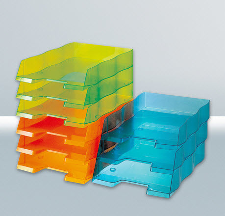 Styro Briefkorb – mit Griffausschnitt, mit Beschriftungsfeld, glänzend, grün, B 255 × H 62 × T 355 mm