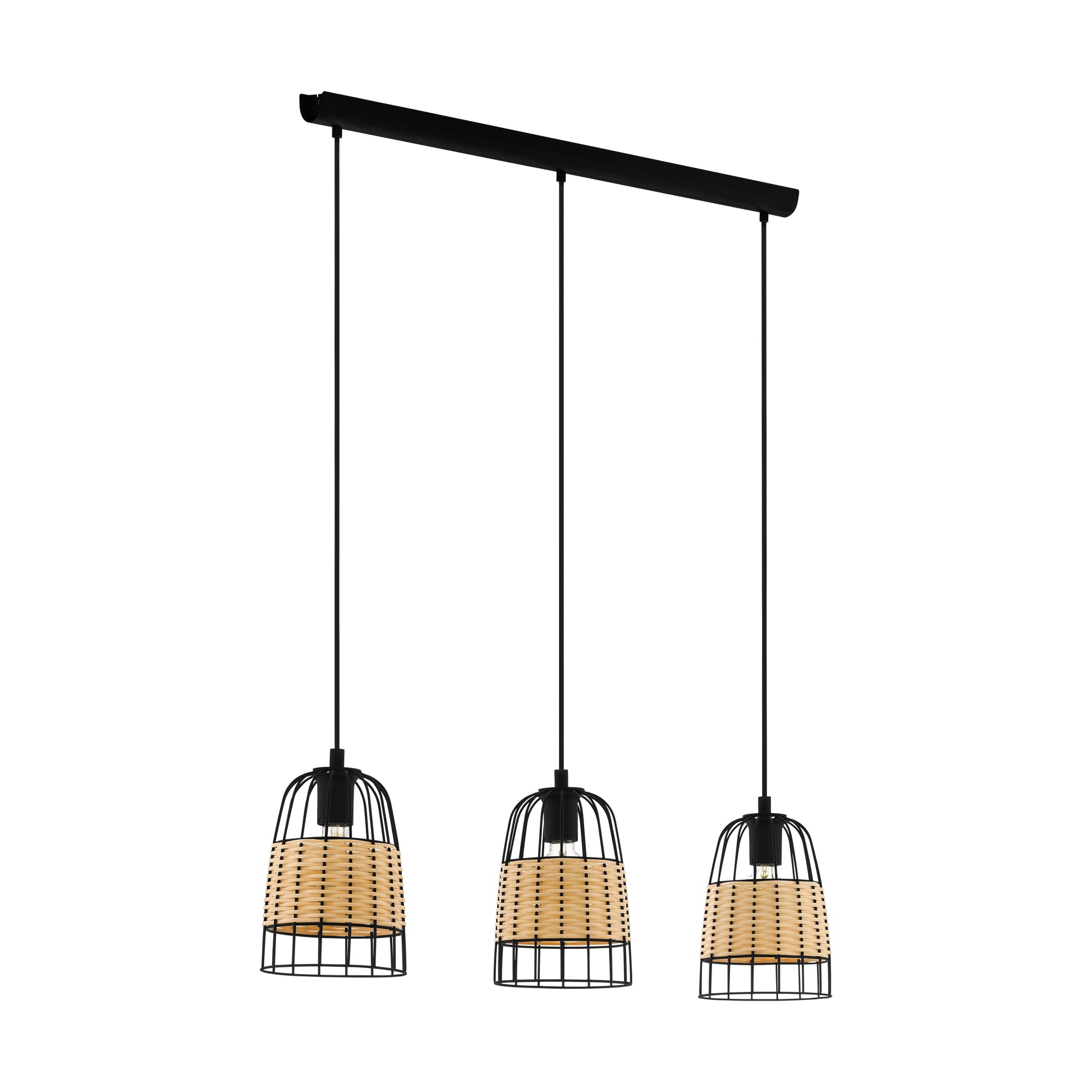 EGLO Anwick Hängeleuchte – 18 × 88 × 110 cm, 120 W, dimmbar, schwarz/natur, 3-flammig, E27, exkl. Leuchtmittel