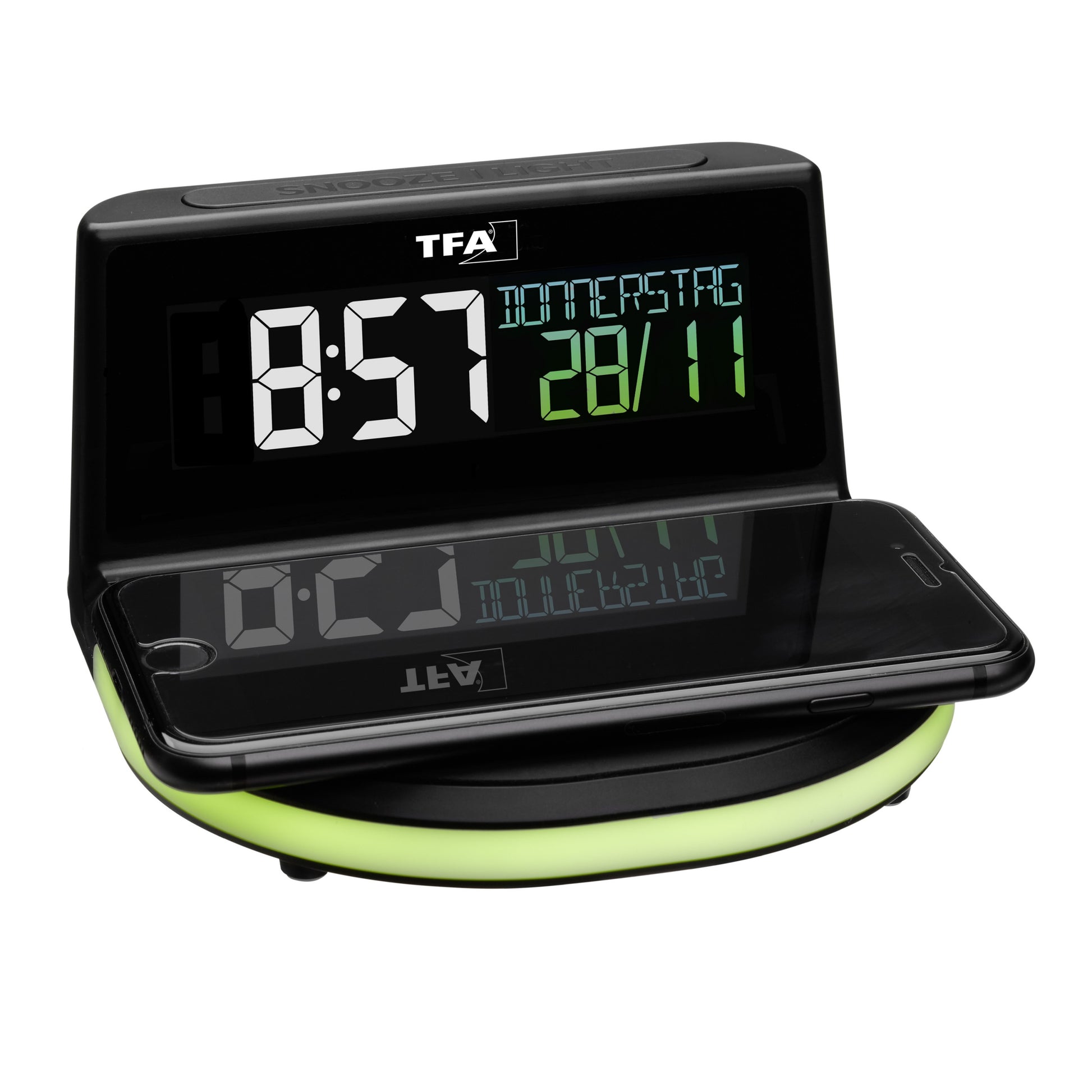 TFA-Dostmann TFA Dostmann Digitalwecker – Funk, Schlummerfunktion, Thermometer, USB, 13,6 × 7,2 × 12,6 cm, Schwarz