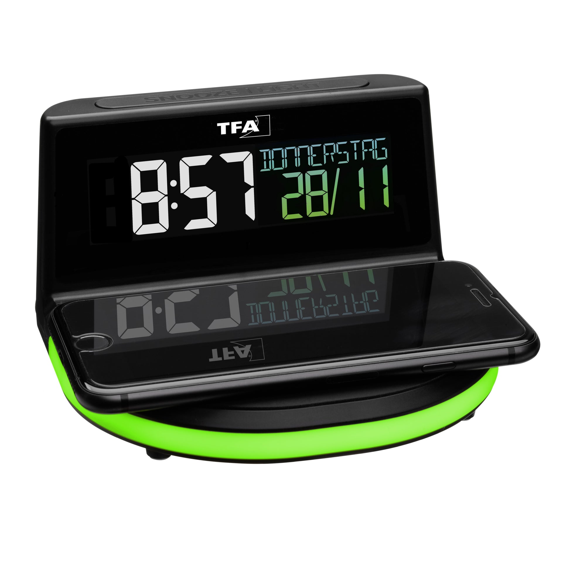 TFA-Dostmann TFA Dostmann Digitalwecker – Funk, Schlummerfunktion, Thermometer, USB, 13,6 × 7,2 × 12,6 cm, Schwarz