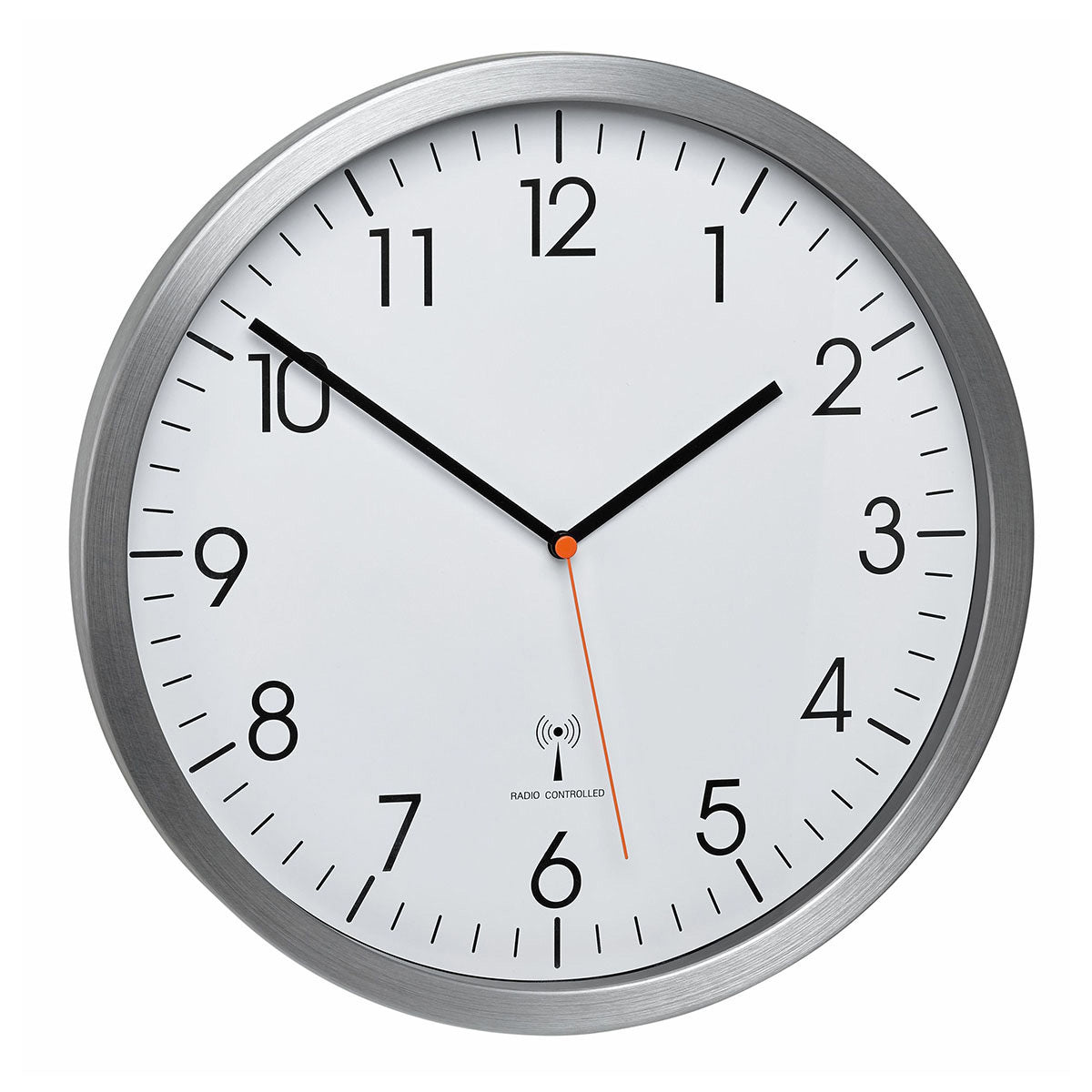 TFA-Dostmann TFA Dostmann Wanduhr – Funk, analog, lautlos, Ø 30,5 cm, silber, Aluminium/Glas