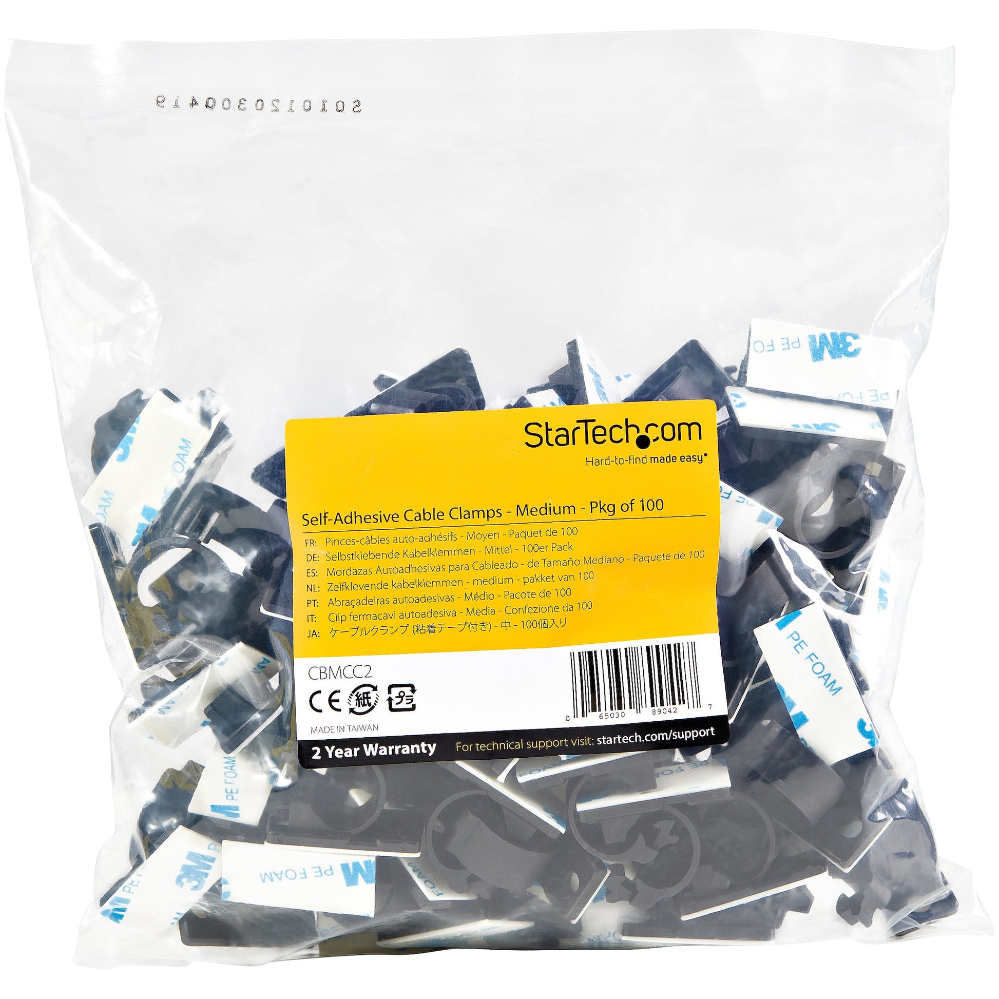 StarTech.com Kabel-Clip – selbstklebend, für Kabel bis Ø 12 mm, 100 Stück, schwarz, 35 × 19 × 17 mm