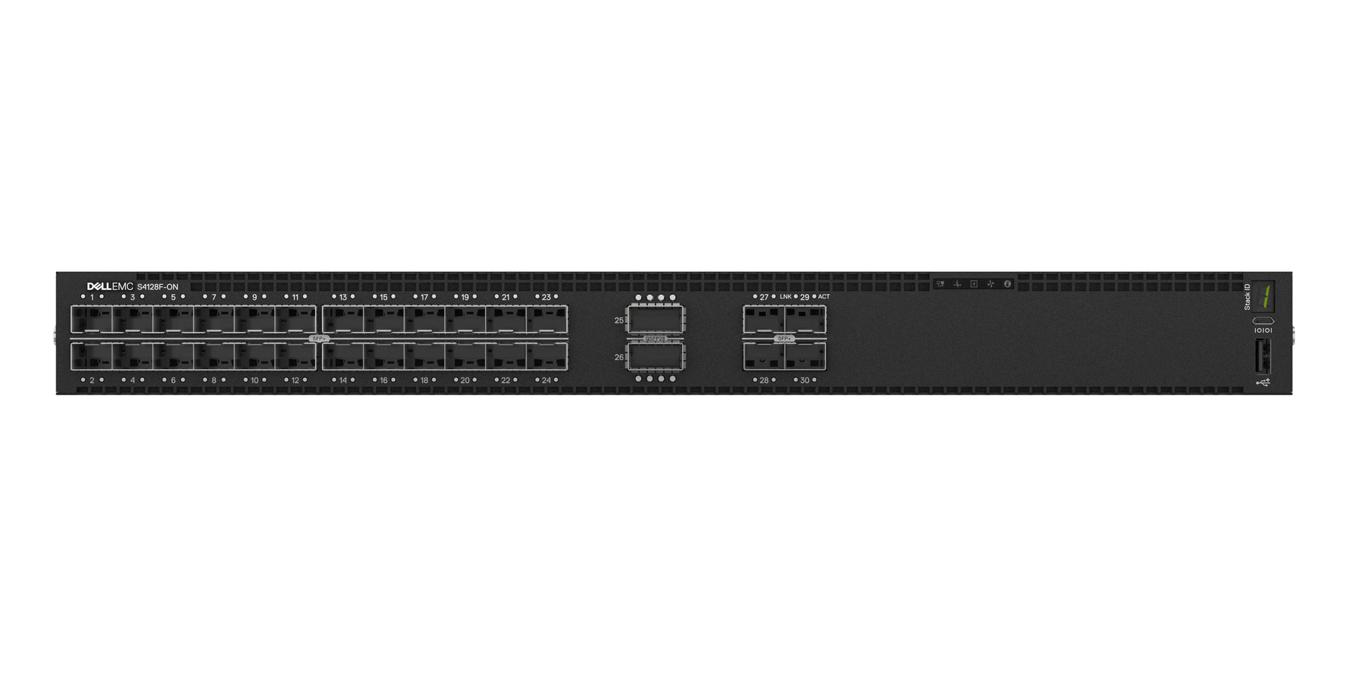 DELL S4128F-ON – Verwalteter L2/L3 Switch – 28× SFP+, 2× QSFP28, 1U, 19", OS10
