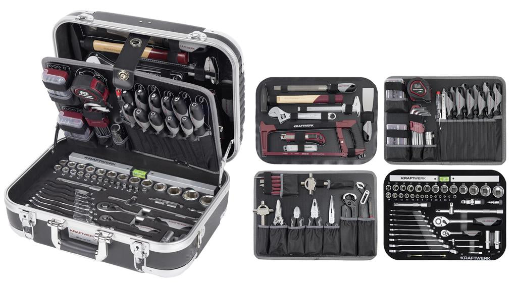 KRAFTWERK Werkzeugkoffer – bestückt, 170-teilig, abschliessbar, schwarz, ABS, B 464 × H 178 × T 370 mm