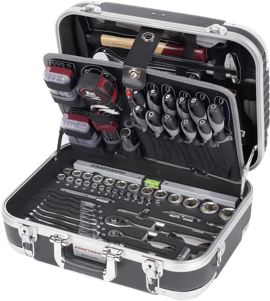 KRAFTWERK Werkzeugkoffer – bestückt, 170-teilig, abschliessbar, schwarz, ABS, B 464 × H 178 × T 370 mm