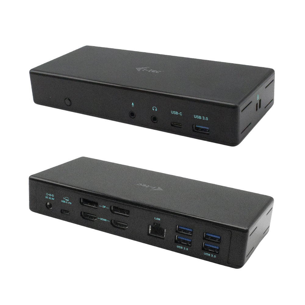 i-tec Quattro Dockingstation – USB-C, 2× DP, 2× HDMI, 5× USB-A, 2× USB-C, 85 W PD, GbE, für Windows/Mac/Linux