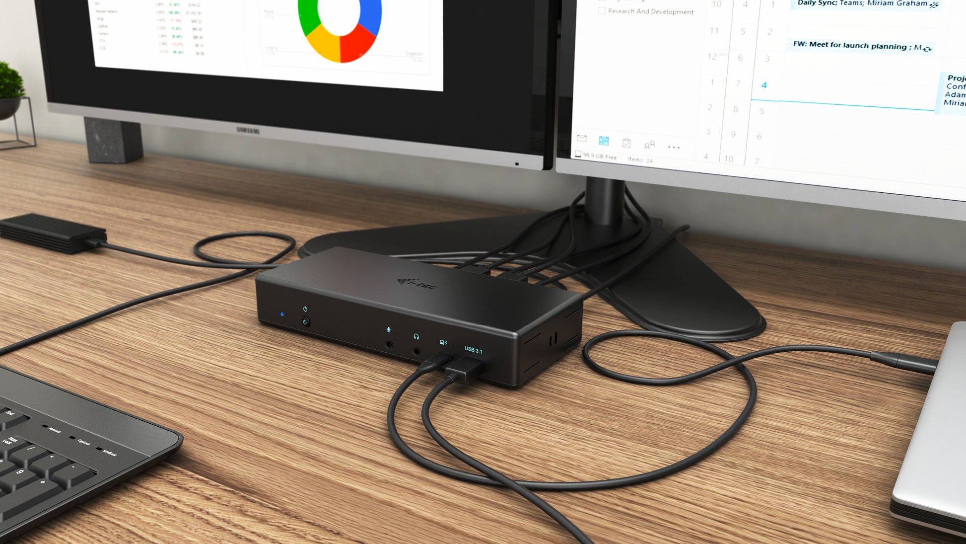 i-tec Quattro Dockingstation – USB-C, 2× DP, 2× HDMI, 5× USB-A, 2× USB-C, 85 W PD, GbE, für Windows/Mac/Linux