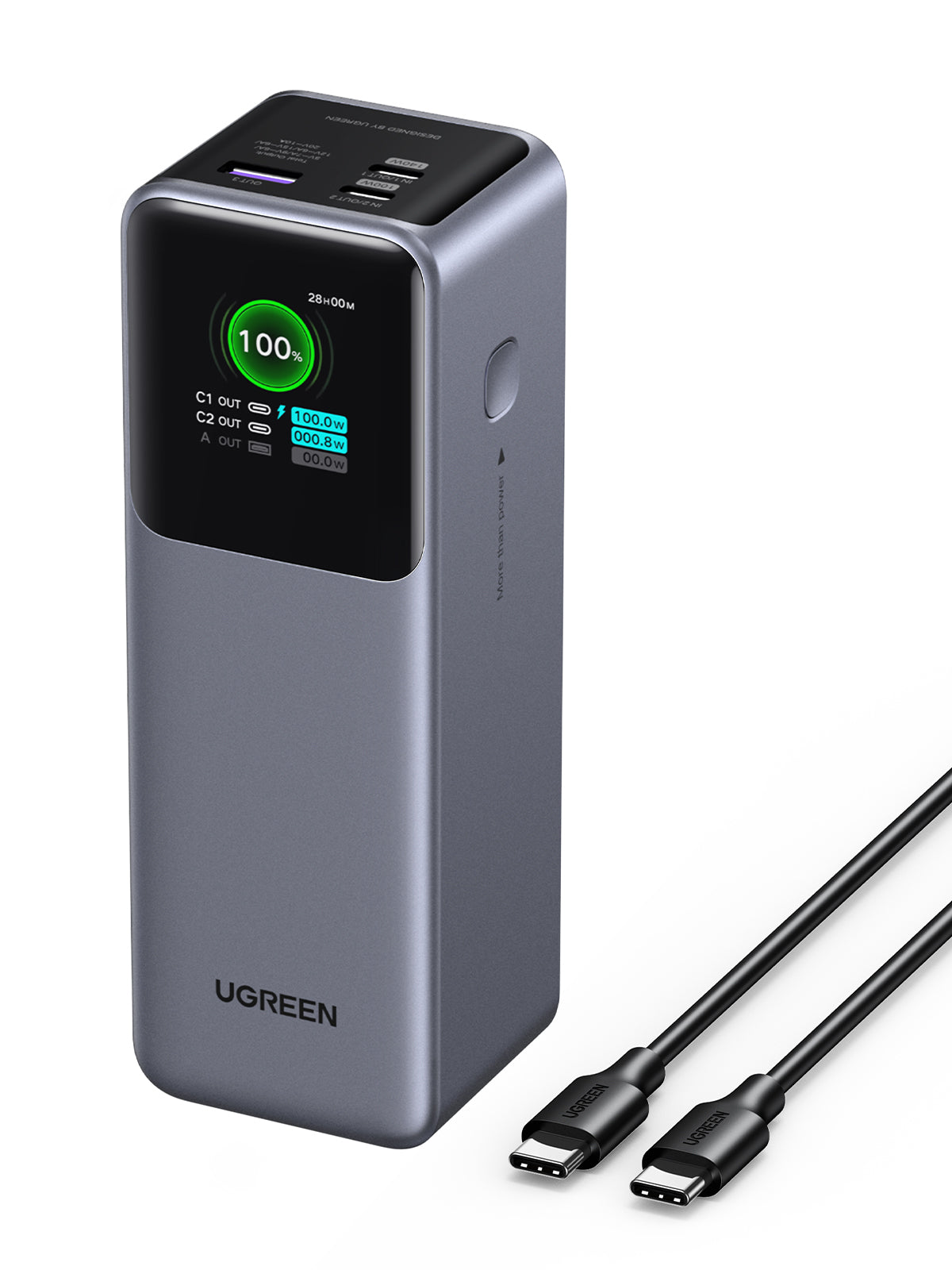 Ugreen Powerbank 25000 mAh, PD 200 W, TFT-Display, für Laptops, Smartphones und Tablets, Grau