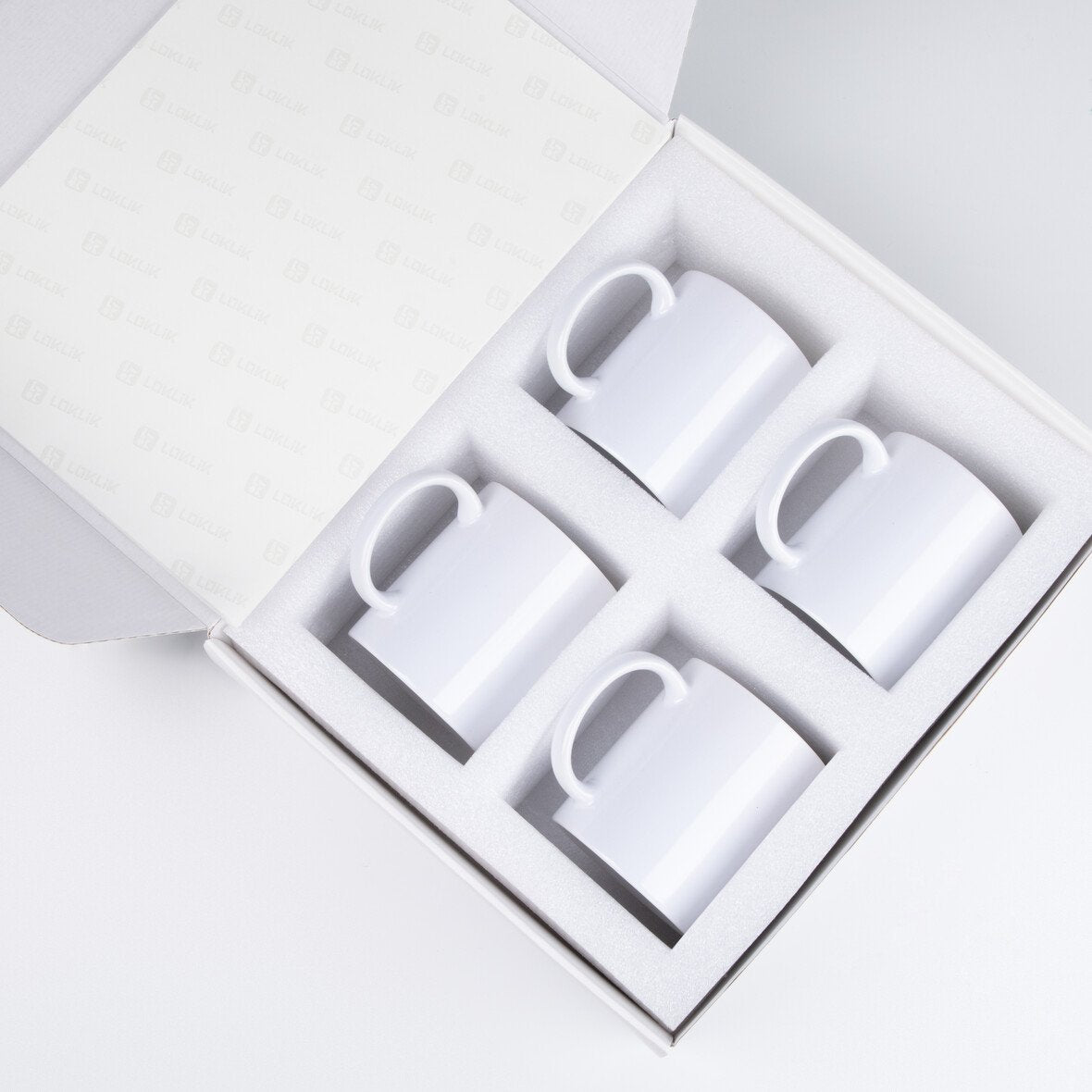 LOKLiK Becher – 4er Set, 325 ml, Keramik, Weiss