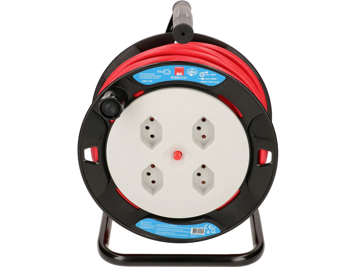 Max Hauri AG Max Hauri Kabelrolle, 20 m, 4×T13, IP20, Eingang T12 – rot