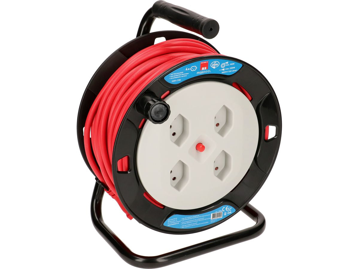 Max Hauri AG Max Hauri Kabelrolle, 20 m, 4×T13, IP20, Eingang T12 – rot