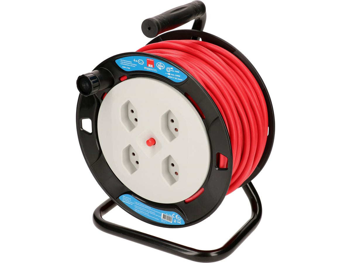 Max Hauri AG Max Hauri Kabelrolle, 20 m, 4×T13, IP20, Eingang T12 – rot