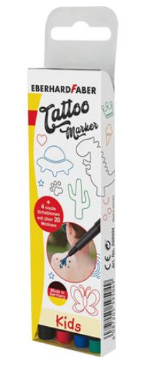 Eberhard Faber Non-Permanent Marker Tattoo – Rundspitze – Sortiert – 4er-Set – Wasserlöslich