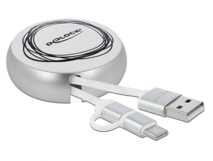 DeLOCK USB-Kabel – USB-A auf USB-C/Micro-USB-B – USB 2.0 (480 Mbit/s) – 0,92 m – Weiss/Silber