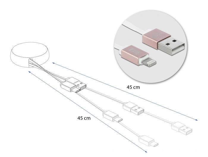DeLOCK Kabel – USB-A auf Lightning 0,92 m, 10,5 W, aufrollbar – für iPhone/iPad