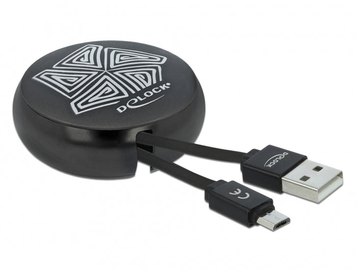 DeLOCK USB 2.0 Aufrollkabel A-MicroB – Schwarz