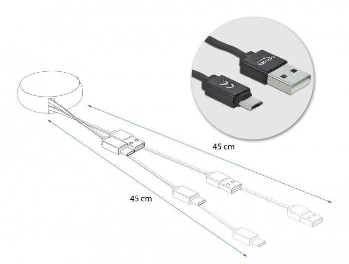 DeLOCK USB 2.0 Aufrollkabel A-MicroB – Schwarz
