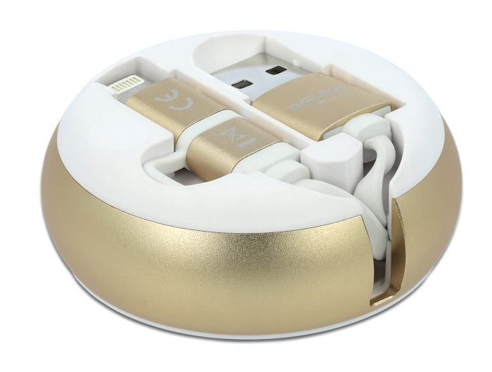DeLOCK Multi-Kabel – 2-in-1 USB-A auf Micro-USB/Lightning 0,92 m, 10,5 W, aufrollbar – für iPhone/Android