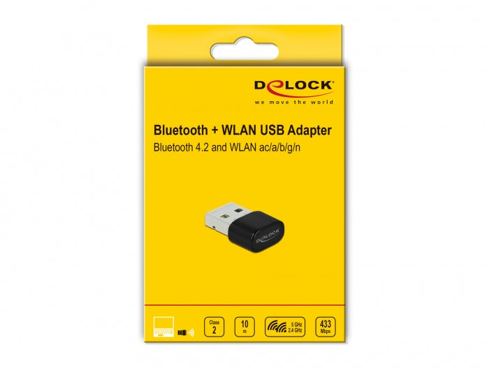 DeLOCK 61000 USB-WLAN-Adapter mit Bluetooth 4,2 – Wi-Fi 5 (802.11ac), Dual-Band, bis 433 Mbit/s – USB-A