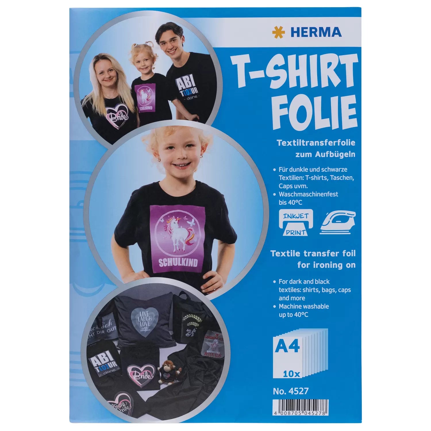 HERMA Inkjet T-Shirt-Folie für dunkle Textilien – 10 Stück – Weiss – 210 × 297 mm