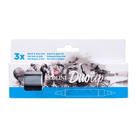 Talens Ecoline Duotip Filzstifte, Doppelspitze – Keil/Rund, wasservermalbar, 3 Farben