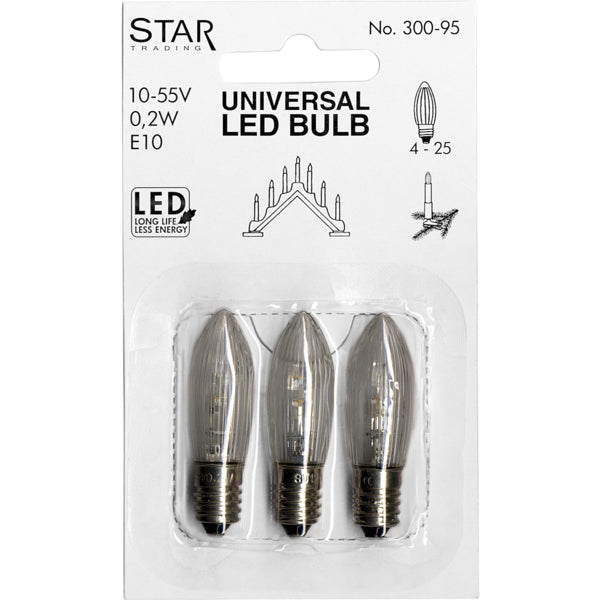Star Trading LED-Leuchtmittel E10 Kerzenform – Warmweiss 2100 K, 5 lm, 0,2 W – 3 Stk. – Klar