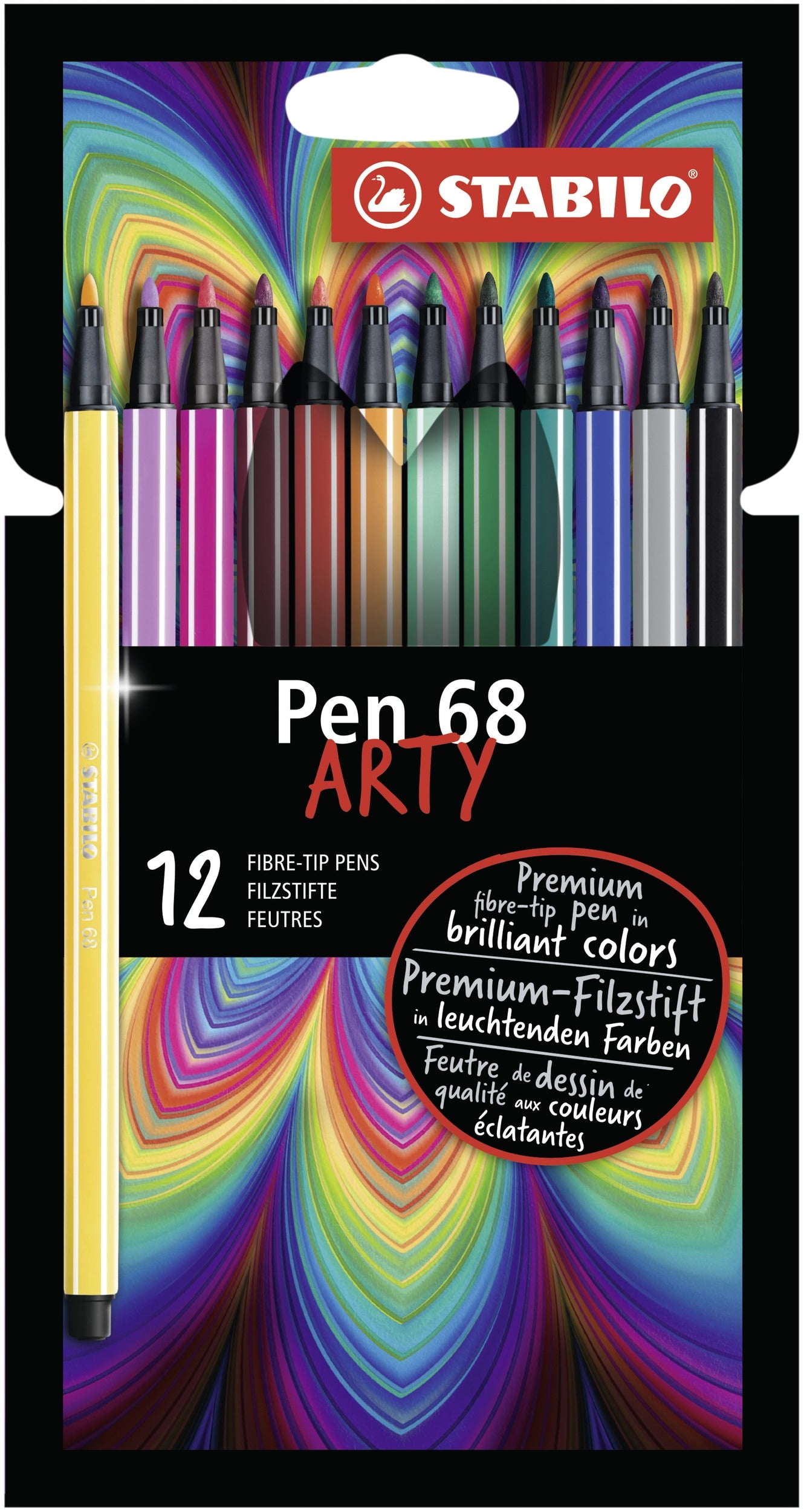 STABILO Pen 68 ARTY Filzstift – Rundspitze, 1 mm, wasserbasiert, 12 Farben