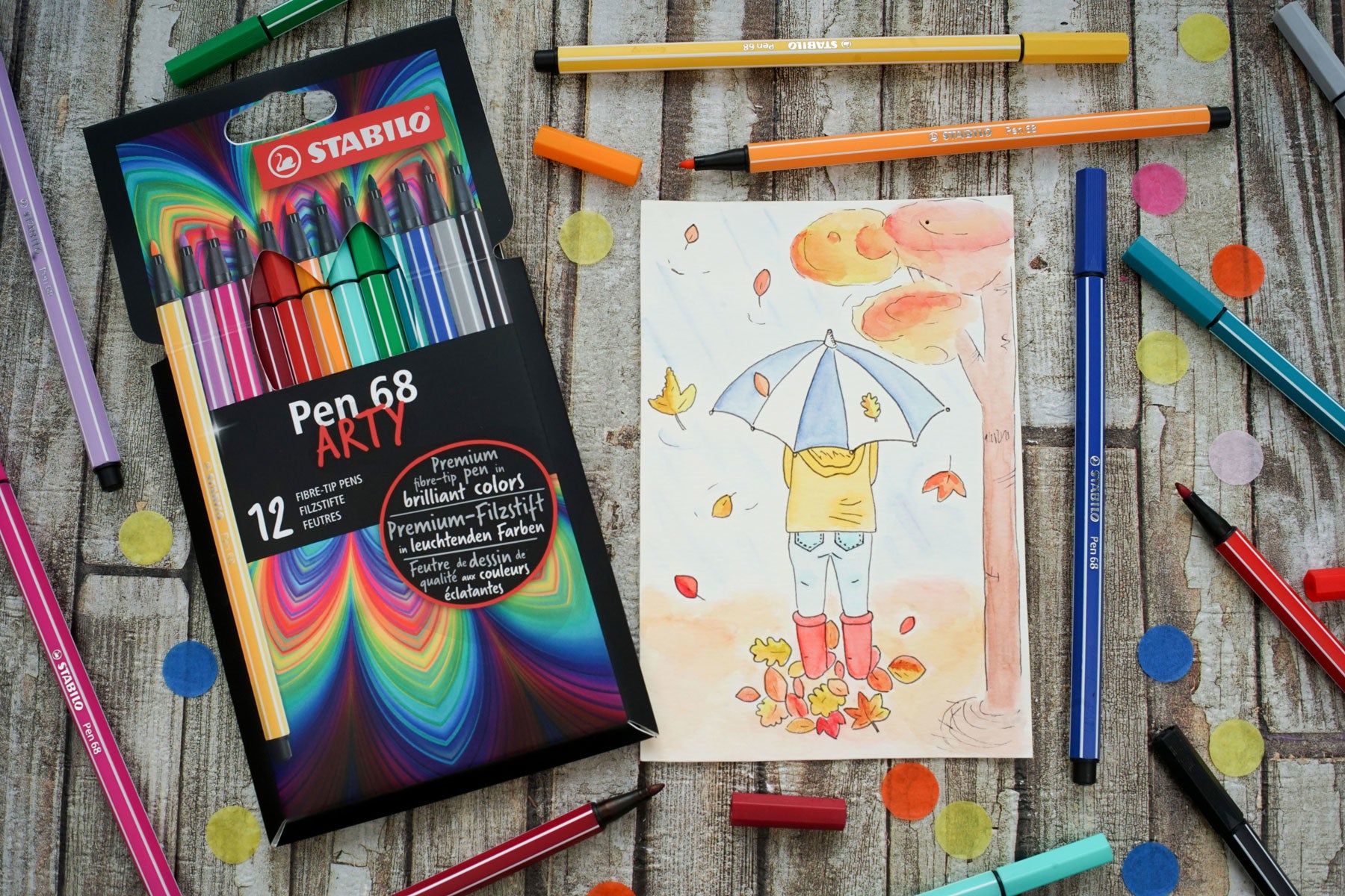 STABILO Pen 68 ARTY Filzstift – Rundspitze, 1 mm, wasserbasiert, 12 Farben