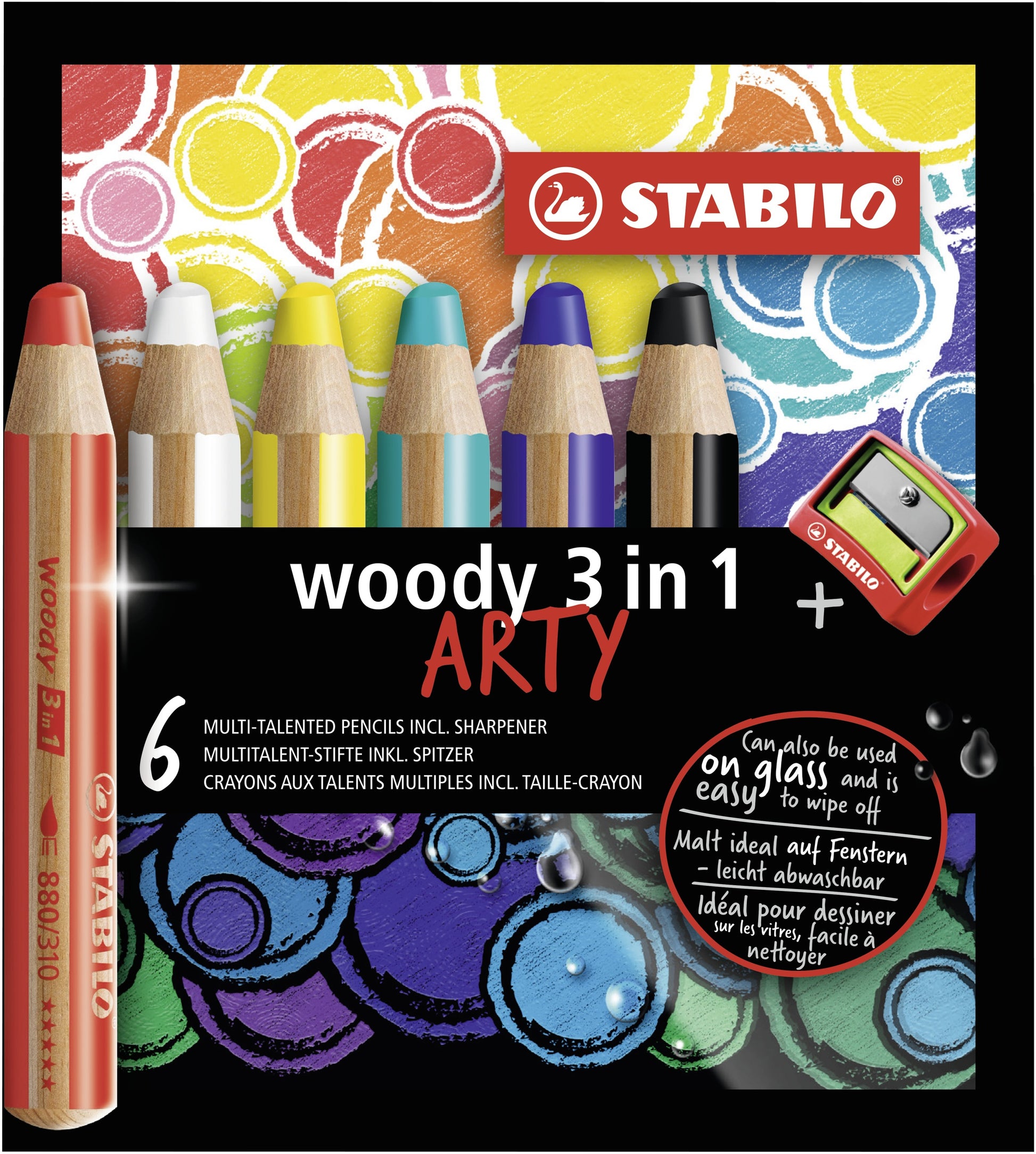 STABILO 3-in-1 Farbstifte Woody Arty – 6 Farben, mit Spitzer, Ø 4,2 mm, PEFC