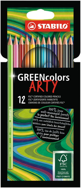 STABILO Buntstifte GREENcolors ARTY – Sechskant, Minen-Ø 2,2 mm, 12 Farben, in Kartonetui