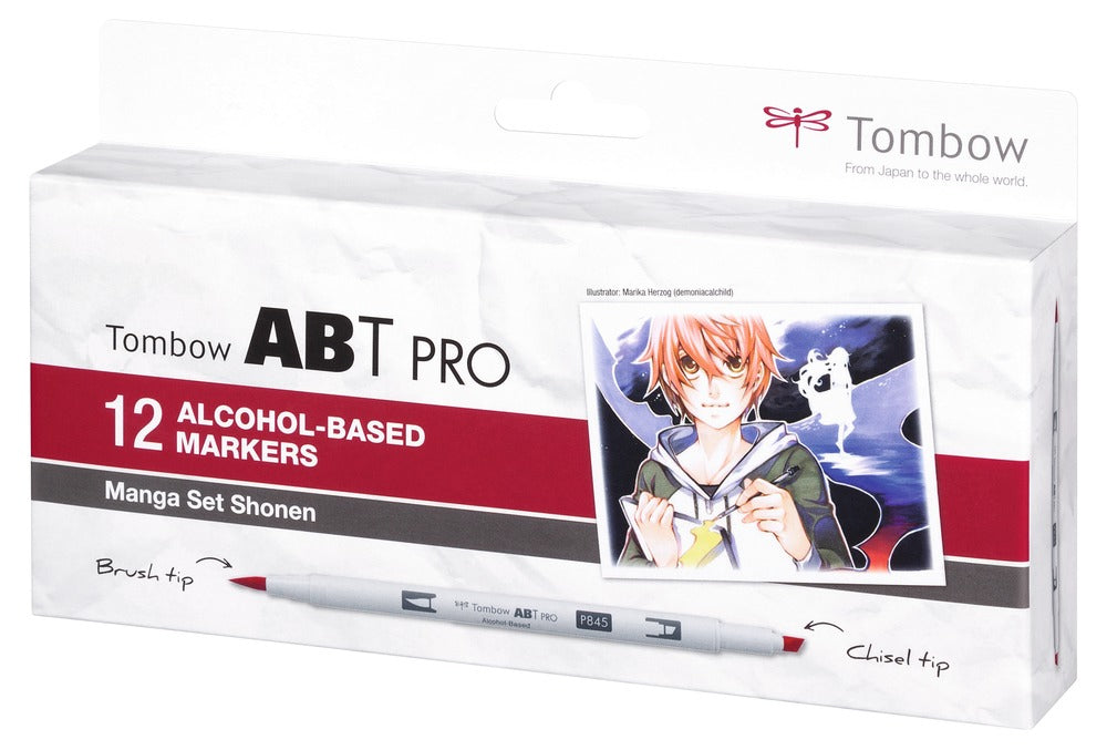 Tombow ABT PRO Permanentmarker – Doppeltspitze (Keilspitze & Bürstenspitze) – Landschaftsfarben, 12er-Set