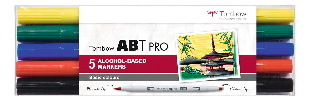 Tombow Filzstifte ABT PRO Dual Brush Pen, Strichbreite 5,5 mm, 5 Farben