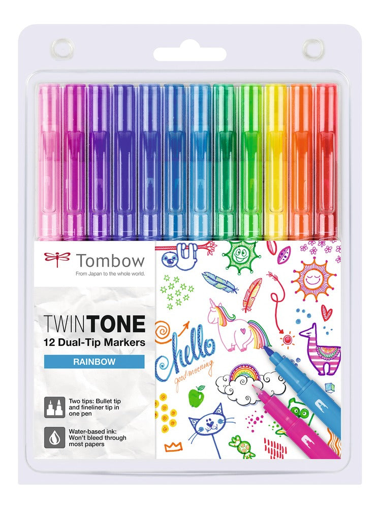 Tombow Filzstifte TwinTone, Strichbreite 0,3–0,8 mm, 12 Farben