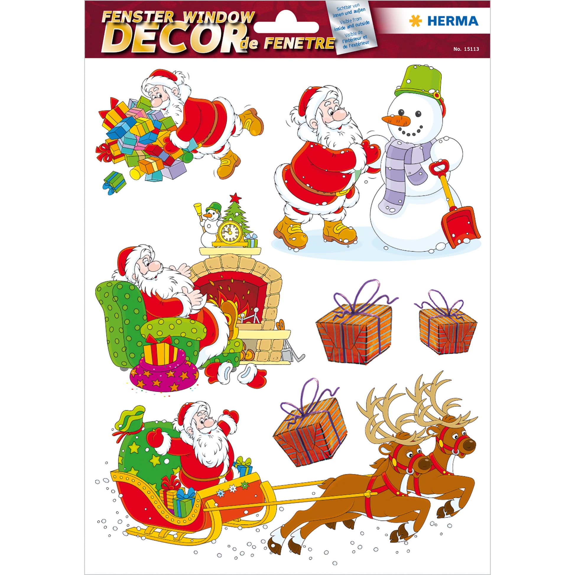 HERMA Fliesensticker Fröhlicher Weihnachtsmann, sortiert, 21 × 29,7 cm, wiederverwendbar, 1 Stück