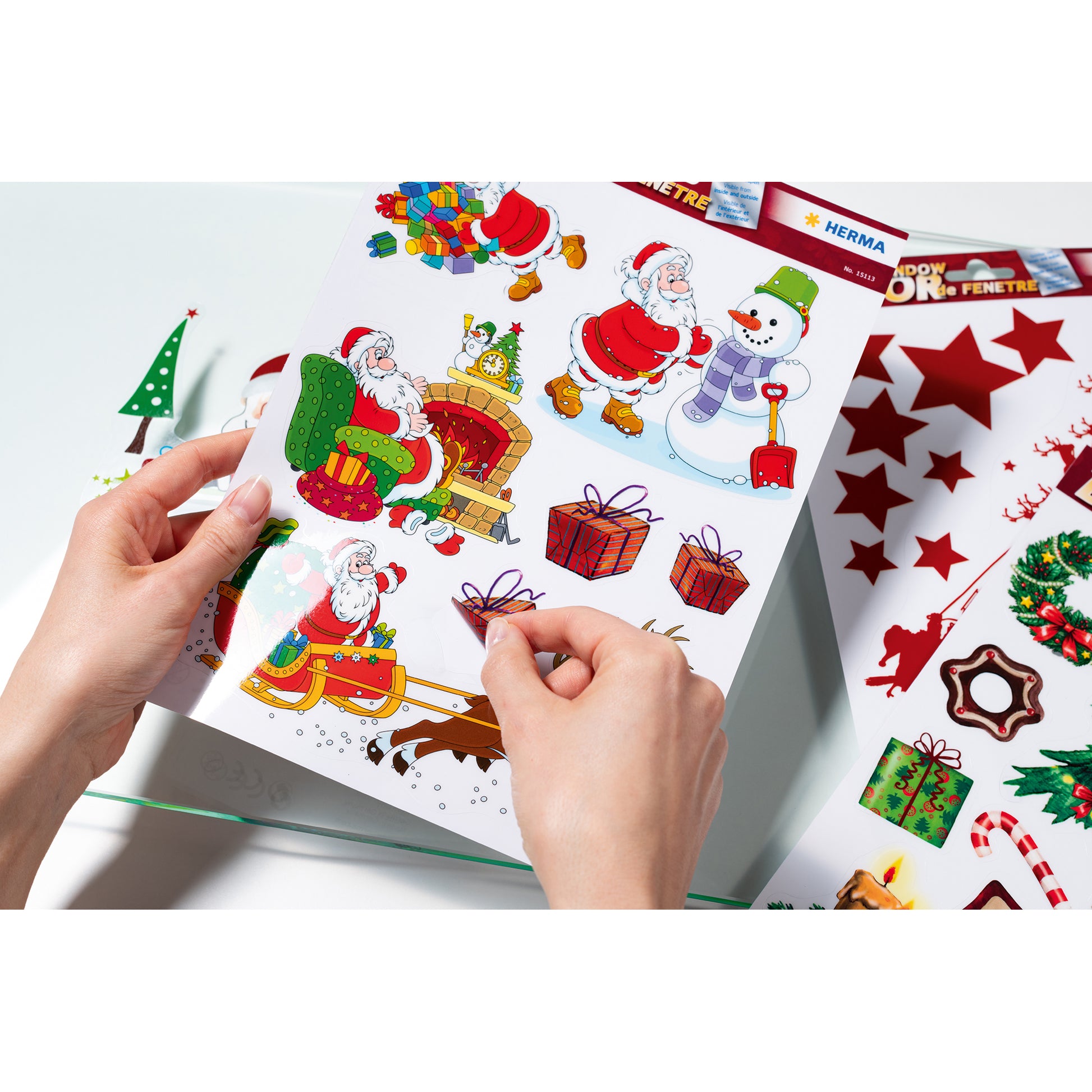 HERMA Fliesensticker Fröhlicher Weihnachtsmann, sortiert, 21 × 29,7 cm, wiederverwendbar, 1 Stück
