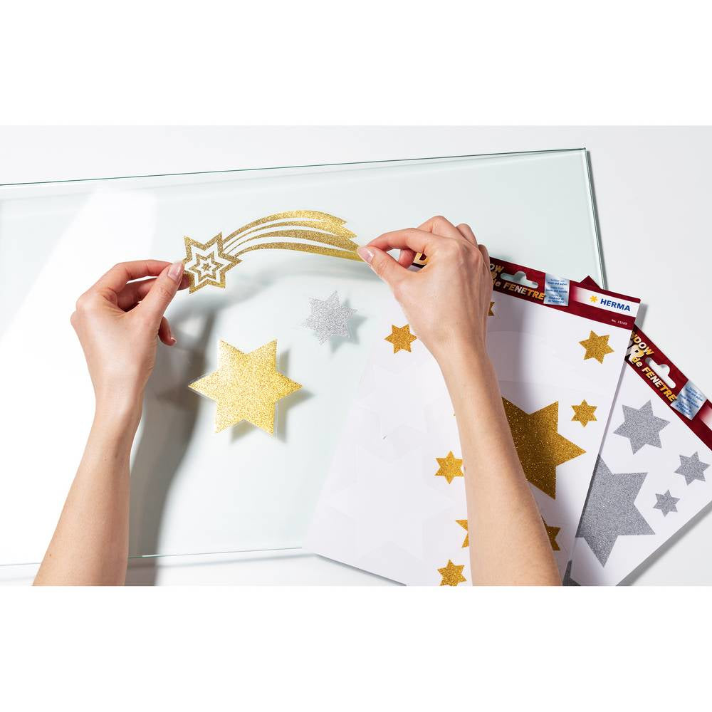 HERMA Fensterdekor Sterne, gold, Folie, 21 × 29,7 cm, wiederverwendbar, 1 Stück