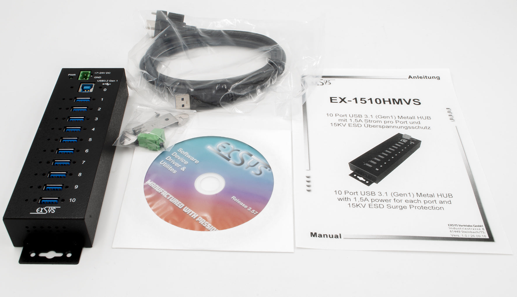 EXSYS EX-1510HMVS USB-Hub – USB 3.2 Gen1, 10× USB-A