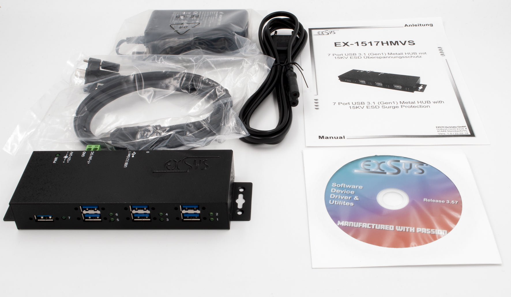 EXSYS EX-1517HMVS USB-Hub – USB 3.0, 7× USB-A, für Windows/Linux