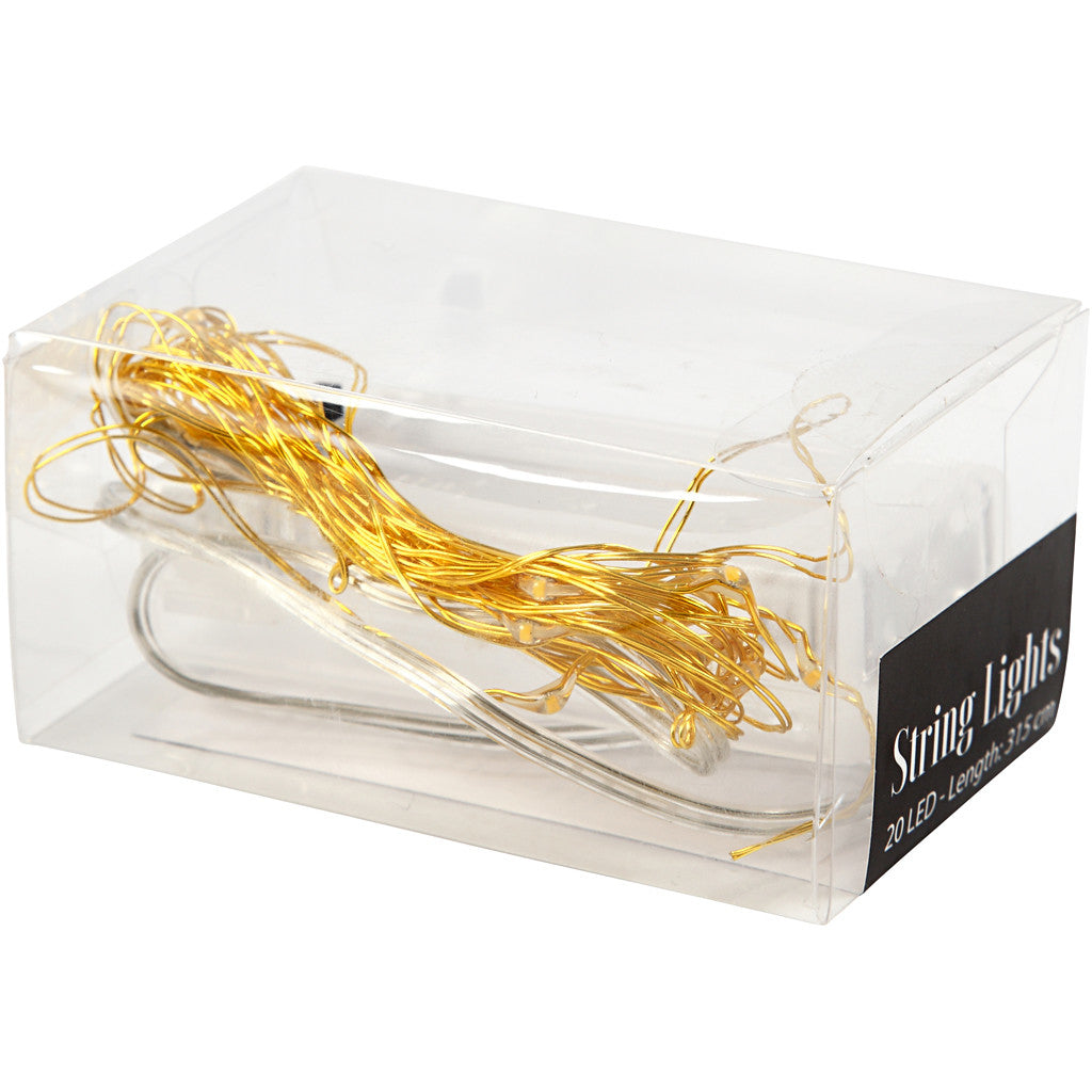 Creativ Company Lichterkette – Starterset, 3,15 m, Warmweiss, nicht dimmbar, Gold, batteriebetrieben, 20 LEDs