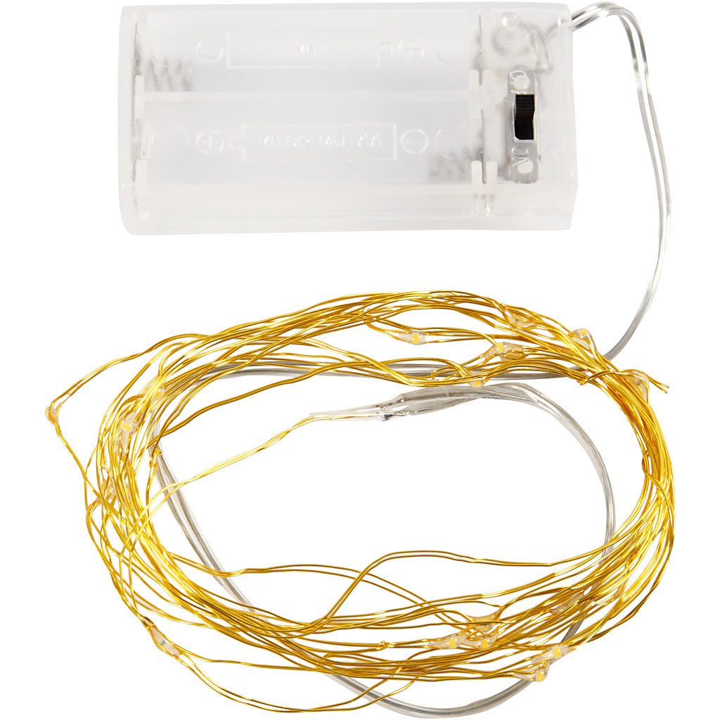 Creativ Company Lichterkette – Starterset, 3,15 m, Warmweiss, nicht dimmbar, Gold, batteriebetrieben, 20 LEDs