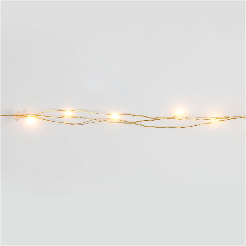 Creativ Company Lichterkette – Starterset, 3,15 m, Warmweiss, nicht dimmbar, Gold, batteriebetrieben, 20 LEDs