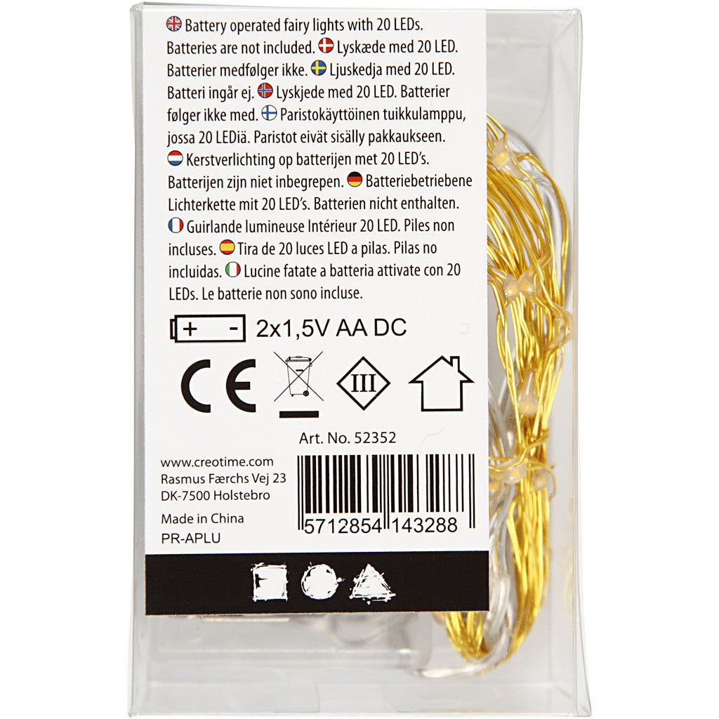 Creativ Company Lichterkette – Starterset, 3,15 m, Warmweiss, nicht dimmbar, Gold, batteriebetrieben, 20 LEDs