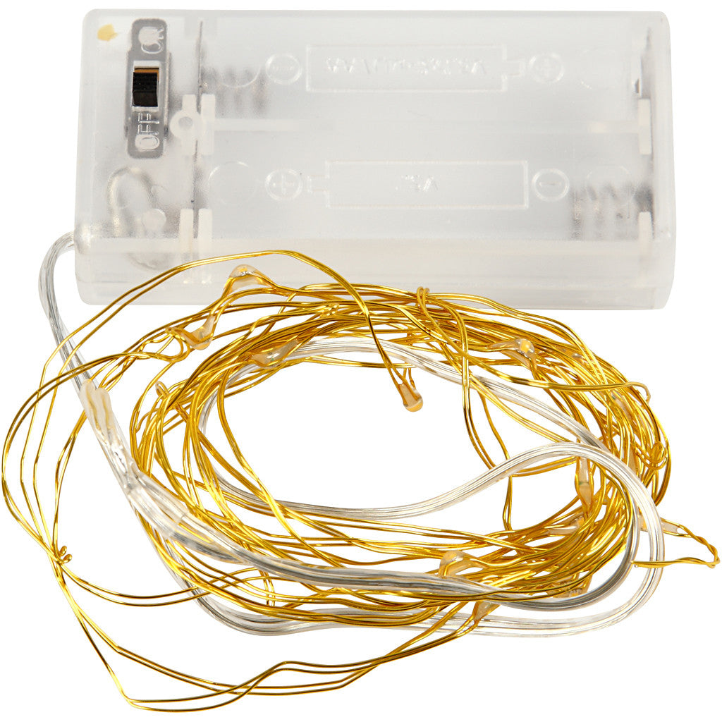 Creativ Company Lichterkette – Starterset, 3,15 m, Warmweiss, nicht dimmbar, Gold, batteriebetrieben, 20 LEDs
